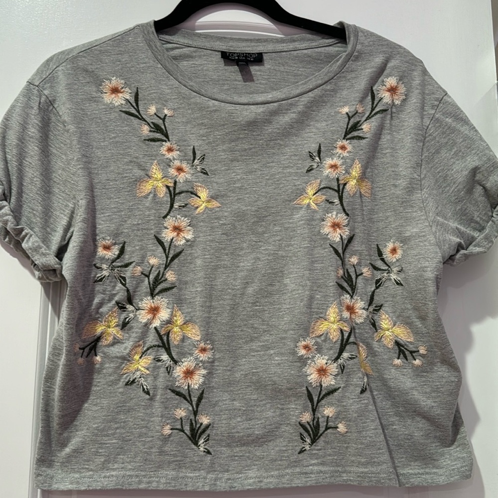 TopShop Floral Embroidered Graphic Shirt